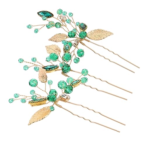OATIPHO 3 Stück Grüne Blatt Haarnadel Braut Haar Accessoires Strass Braut Haarspange Mit Juwelen Besetzte Haarspangen Für Frauen Haarstäbe Für Frauen Hochzeit Braut Haarnadeln von OATIPHO