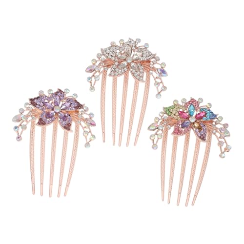 OATIPHO 3 Stück Koreanische Haarhaarkammkopfschmuck Haarschmuck für die Braut Haarkamm im chinesischen Stil Haarspangen Mädchen farbenfroher Kristallkamm Kammclip Metallische Strasssteine von OATIPHO