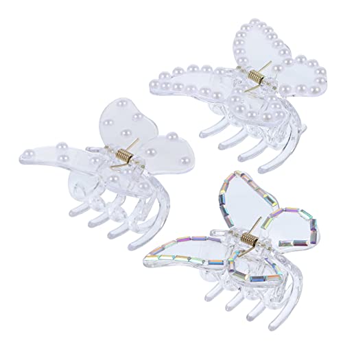OATIPHO 3 Stück Perlen-Schmetterlings-Haarspange Klaue klein Haarklammern für Frauen haarschmuck Neuheit Haarspangen Schnalle Haarspange Haarzubehör Kieferclips Schnapphaarspange Harz von OATIPHO