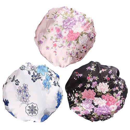 OATIPHO 3 Stück Satin Schlafhaube Chemotherapie Teiliges Schwarz Breitrand Elastische Kopfbedeckung für Damen Schützt Frisuren während Schlafs von OATIPHO