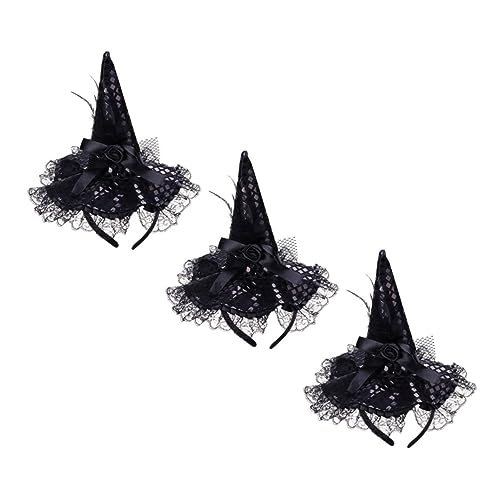 OATIPHO 3 Stück Teiliges Halloween Hexenhut Stirnband Schwarze Spitzen Hexenhüte mit Pailletten Wiederverwendbarer Kopfschmuck für Halloween Party Karneval und Mottopartys Bruchsicher und von OATIPHO
