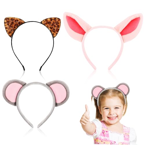 OATIPHO 3 Stück Teiliges Niedliches Tierohren Stirnband aus Weichem Stoff mit Leoparden und Schweineohren Hautfreundlich Langlebig Vielseitig für Karneval Feiertage und Make Up Anwendung von OATIPHO