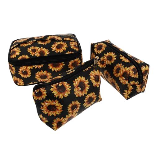OATIPHO 3 Stücke Kosmetiktasche Teilig Retro Sonnenblumen Design Große Kapazität Kompakte Make Up Organizer für Reisen und Zuhause für Kosmetik und Toilettenartikel von OATIPHO