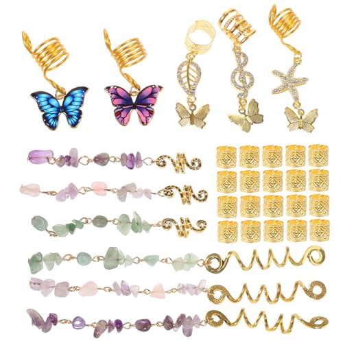OATIPHO 31 Teiliges Dreadlock Haar Accessoire Set Haarschmuck Zöpfe Damen Dreadlocks Edelstein Geflochtener Dreadlocks Schmuck Dekorativer Haarschmuck Charms Gold Lockiges Haar von OATIPHO