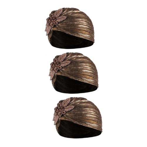 OATIPHO 3stücke Damen Goldene Rüschen Turban Hut Leichte Kopfbedeckung Mit Edlem Design Für Festivals Karneval Und Mottopartys Modischer Kopfwrap Aus Hochwertigem Material von OATIPHO
