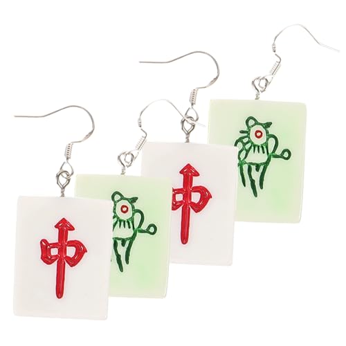 OATIPHO 4 Paare Mahjong-Ohrringe Ohrhänger cute earrings Damen Ohrringe Neuheit Ohrringe Perlenohrringe Teenager-Mädchen-Ohrringe skurrile Ohrringe Hängend Anhänger Mahjong-Fliesen Plastik von OATIPHO