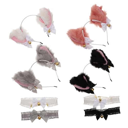 OATIPHO 4 Sätze Katzenohren Haarreif und Halsband Set Teiliges Kostümzubehör für Partys Cosplay und Veranstaltungen Katzenohren Langlebig und Einfach zu Tragen von OATIPHO