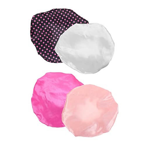 OATIPHO 4 Stück Duschhaube für Damen aus Wasserfestem Satin Praktische Schlafhaube Haarschutz für Bad und Gesichtswäsche Wassermelonenrot Punkte und von OATIPHO