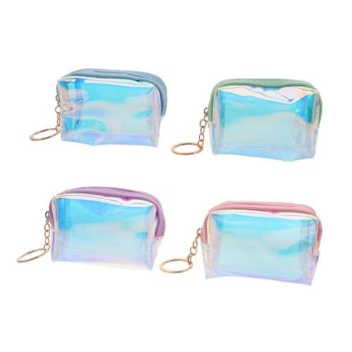 OATIPHO 4 Stück Mini Geldbörsen Damen mit Reißverschluss Kleine Transparente Irisierende Münzgeldbeutel für Mädchen Stylische Schlüsselanhänger Portemonnaies Langlebig und Praktisch für von OATIPHO