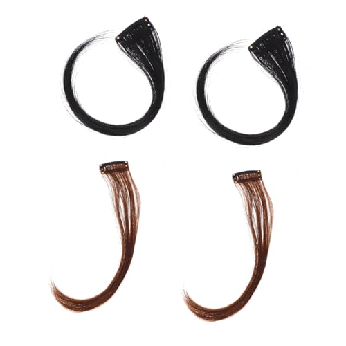 OATIPHO 4 Stück Perückenstück Seite Knallt Haare Fälschung Seitlich Gefegter Mädchen Vorne Knallt Natürliche Perücken Natürliche Ponyperücke Für Zart Schwarz Hochtemperaturdraht von OATIPHO