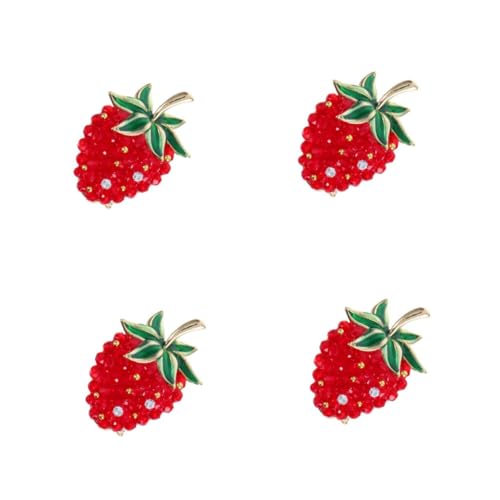 OATIPHO 4 Stück Rote Gläserne Erdbeer Brosche Minimalistischer Obst Anstecker Vielseitiges Schmuck Accessoire für Damen Kleine Kleidung Deko Geeignet für Alltag Hochzeit Formelle Anlässe von OATIPHO
