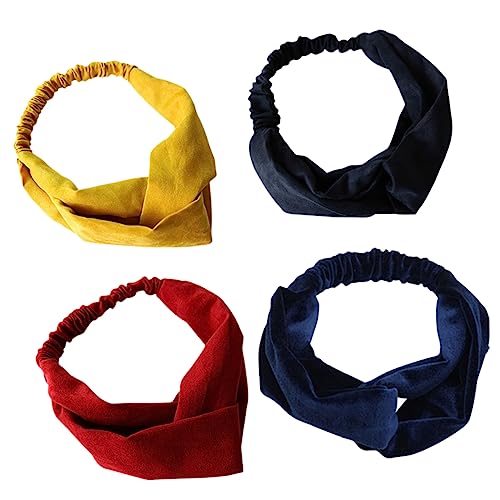 OATIPHO 4 Stück Teiliges Elastische Haarbänder für Damen Kreuzband Stirnbänder Gelb Rot Blau und Schwarz für Yoga Fitness Alltag und Gesichtsreinigung von OATIPHO
