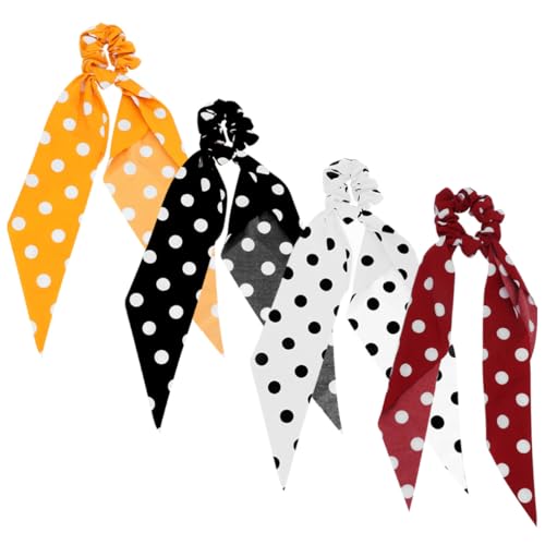 OATIPHO 4 Stück Teiliges Elastische Scrunchies mit Schleifenband Gepunktete Haargummis für Damen Langlebig und Dehnbar Modische Ponytail Holder für Alltag Party und Zufällige Farbe von OATIPHO