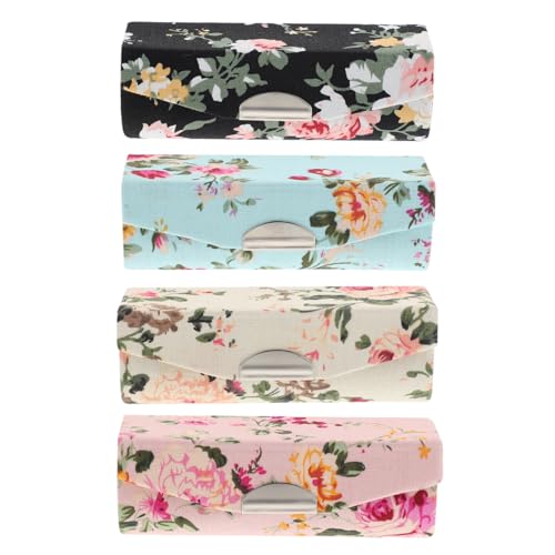 OATIPHO 4 Stück Teiliges Retro Blumen Lippenstiftetui mit Spiegel Tragbare Kosmetiktasche für Damen als Lippenstift Halter für Unterwegs in Blau von OATIPHO
