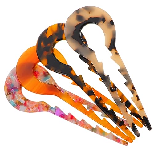 OATIPHO 4 Stück U Förmige Haarnadeln aus Acetat Rutschfeste Haarstifte für Damen Haaraccessoire für Verschiedene Frisuren Kaffee Beige Schildpatt und Gemusterte Varianten von OATIPHO