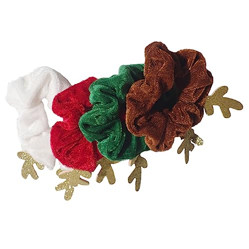 OATIPHO 4 Stück Weihnachts Haargummis mit Rentiergeweih Elastische Haarringe aus Weiche Damen Haarschmuck Accessoires in Weiß Grün Rot und Braun für Ponytails und Alltag von OATIPHO