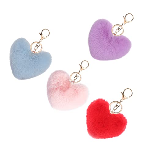 OATIPHO Schlüsselanhänger Tasche 4pcs Pompons Schlüsselbund Pompom Keychain Faux Fluffy Keychain Schlüsselkaint Key Rings Plüsch Flauschiger Key Ring Pom Keychain Bulk Bag Charms Para Bär Herzförmiger von OATIPHO