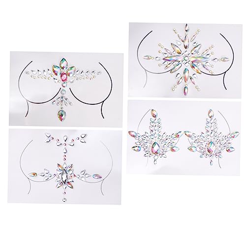 OATIPHO 4Sätze Brustaufkleber Edelsteinen Glitzernde Dekoration für Festivals Partys und Cosplay Hochwertige und Sichere Körperkunst Aufkleber von OATIPHO