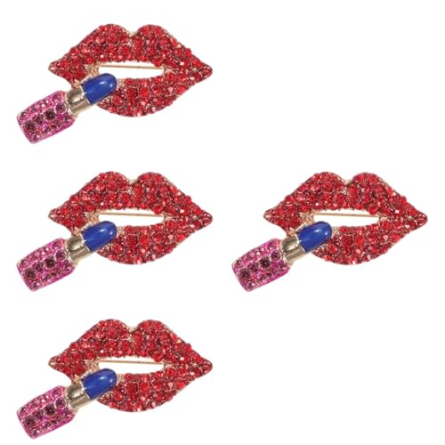 OATIPHO 4stücke Lippenstift Lippen Brosche Mit Strasssteinen Für Damen Anstecknadel Für Schal Kleid Oder Anzug Schmuckaccessoires Für Besondere Anlässe von OATIPHO