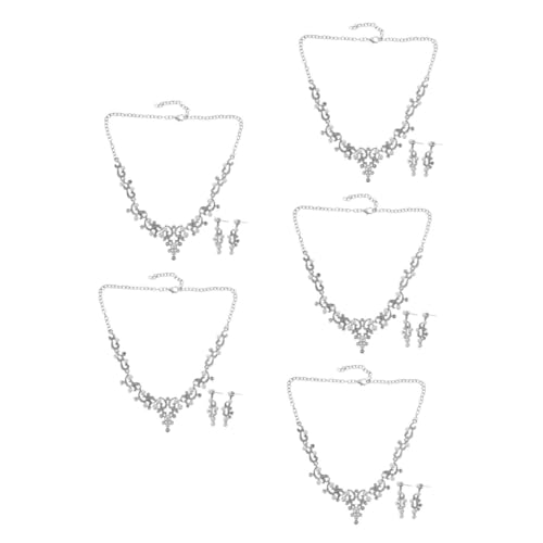 OATIPHO 5 Sätze Elegantes Brautschmuck Set mit Strahlenden Strasssteinen und Langlebigen Perlen Vielseitige Halskette und Ohrringe für Hochzeit Verlobung und Festliche Anlässe von OATIPHO