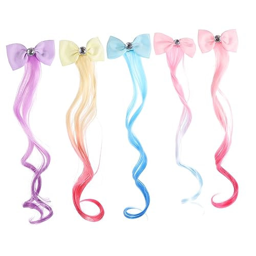 OATIPHO 5 Stück Teiliges Haarverlängerungen für Mädchen Bunte Clip In Haarschmuck mit Schleifen für Geburtstagsfeiern und Karneval Einfache Anwendung Vielseitig Einsetzbar Haarschäden von OATIPHO
