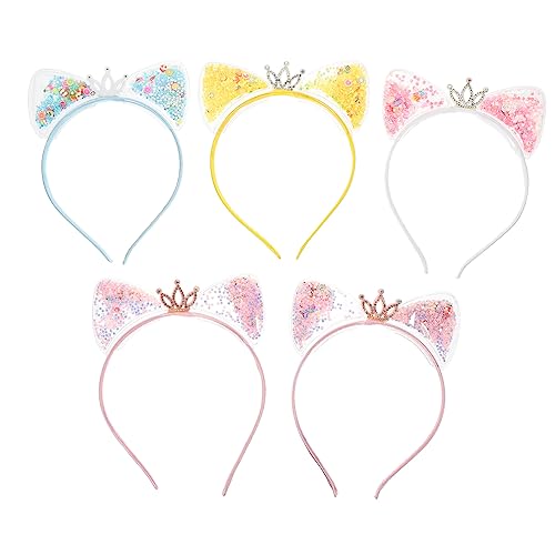 OATIPHO 5 Stück Teiliges Katzenohren Haarband mit Pailletten Leichtes Party Haarreif für Mädchen Vielseitiges Cosplay Accessoire für Geburtstag Weihnachten und Tägliche Zufällige Farbe von OATIPHO
