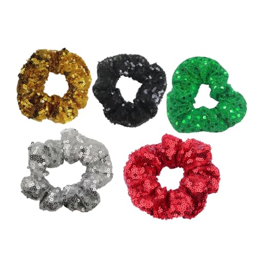 OATIPHO 5 Stück Teiliges Weihnachts Pailletten Haargummi Elastische Bunte Haarbänder für Damen und Mädchen Bequeme Haaraccessoires zum Ponytail und Dutt Vielseitig Tragbar als Armband von OATIPHO