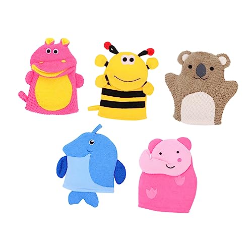 OATIPHO 5Stücke Cartoon Tierform Badhandschuhe für Peelinghandschuhe Biene Pinguin und Bär Lustige Badetücher für Junge Mädchen und Kleinkinder von OATIPHO
