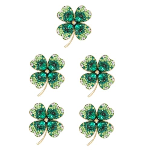 OATIPHO 5st Vierblättrige Kleeblattbrosche Glücksklee-anstecknadel Kleenadel Vier Blattnadeln Kleeblattgrüne Strassbrosche Grüne Brosche Irische Kleeblatt-anstecknadel Green Legierung von OATIPHO