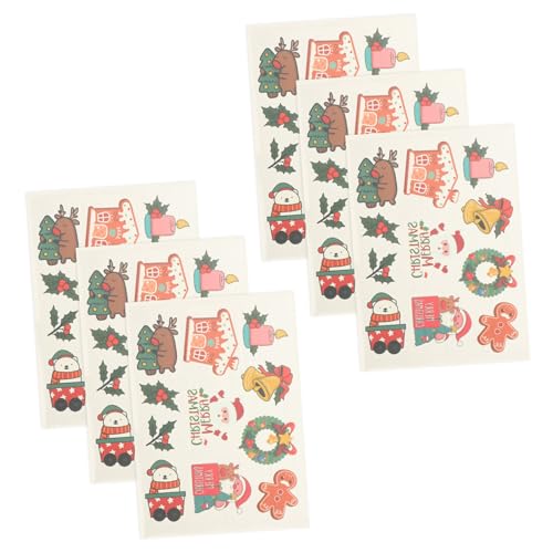 OATIPHO 6 Blätter Wasserdichte Weihnachts Tattoos für Erwachsene Temporäre Cartoon Aufkleber Einfach Anzubringen Entfernen Vielseitig für Haut Tassen und Dekoration Party Geschenkset von OATIPHO