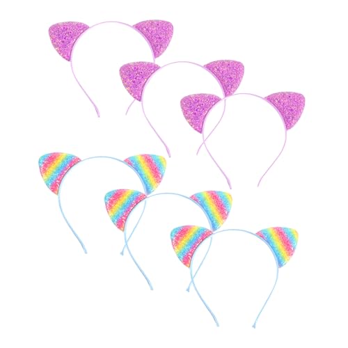 OATIPHO 6 Stück Cat Ear Haarreif mit Pailletten Teiliges Regenbogen für Damen Lustiger Haarschmuck für Karneval Halloween und Kostümpartys von OATIPHO