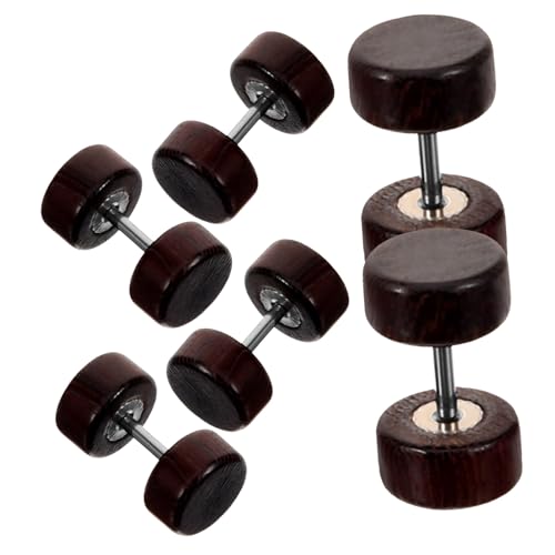 OATIPHO 6 Stück Teiliges Holzdumbbell Ohrstecker für Herren Braun Edelstahl Holz Material Minimalistisches Design Leichte und Bequeme Herrenohrringe für Alltag und Besondere Anlässe von OATIPHO