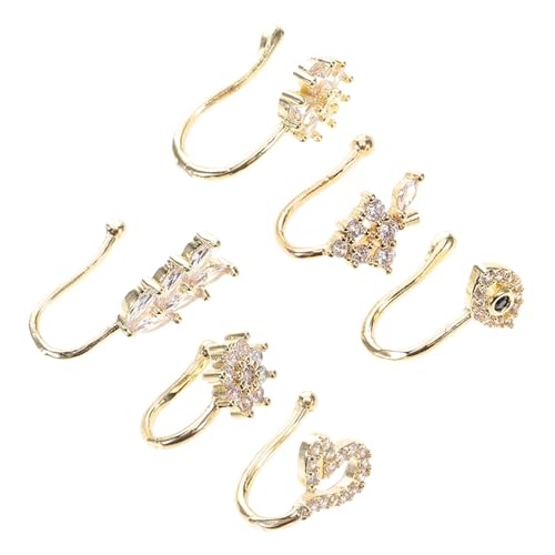 OATIPHO 6 Stück Teiliges Nicht Piercing Nasenclips für Damen und Herren Verstellbare Fake Nose mit Herz Stern und Mond Design Funkelnde Zirkonia Modisches Zubehör von OATIPHO