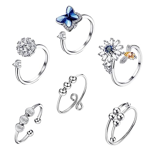OATIPHO 6stücke Einstellbarer Perlenring Für Finger Fidget Ring Zur Angstentlastung Stressreduktion Modisches Accessoire Einfach Anzuziehen von OATIPHO