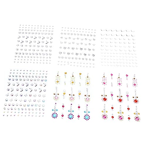 OATIPHO 6Blätter Gesicht Edelsteine Aufkleber Wasserdichtes Make Up Zubehör für Maskerade und Festivals Hautfreundliche und Glänzende Schmucksteine für Gesicht von OATIPHO