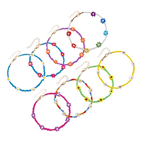 OATIPHO 8 Stück Bunte Teilige Blumenperlen Armband und Fußkettchen Set für Frauen Handgefertigter Schmuck für Strandpartys Festivals und Besondere Anlässe von OATIPHO