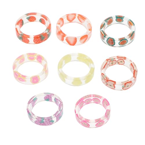 OATIPHO 8stücke Obstmuster Ringe Schmuckring Resin Ring Schmuck Modeaccessoire Kreativer Resin Ring Obst Muster Hand Harz Schmuck Dekore von OATIPHO