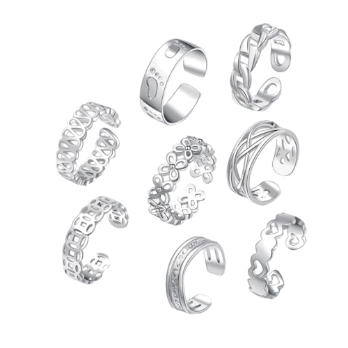 OATIPHO 8stücke Silberne Zehenringe Verstellbar Für Damen Kleine Zehenringe Aus Edelstahl Dekorativer Fußschmuck Mit Offenem Band Für Strand-outfits von OATIPHO