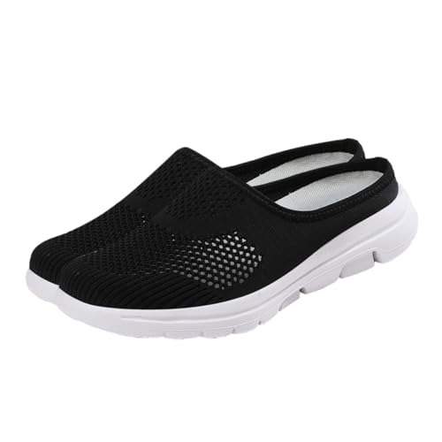 OATIPHO Atmungsaktive Damen Half Slippers Sommer Mesh Schuhe Leicht Angenehm Schweißabsorbierend Modisch Flexibel für Reisen und Alltag Geeignet Schwarz von OATIPHO