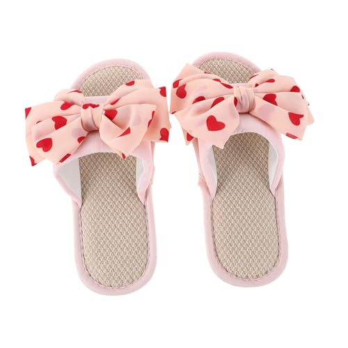 OATIPHO Bequeme, Flache Hausschuhe: Offene Zehenpartie Aus Leinenstoff – Rutschfeste Gummisohle Und Zehenschutz Mit Schleifendetails Für Damen – Schuhwerk Für Zu Hause von OATIPHO