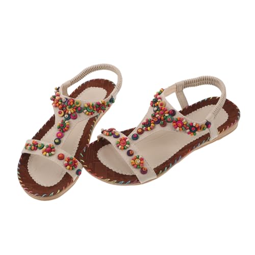 OATIPHO Sandalen Für Damen Mit Flachem Keilabsatz Rutschfeste Sommer-boho-sandalen Bequeme Strandschuhe Mit Römischen Motiven Stilvolle Freizeit-ballerinas Für Reisen von OATIPHO