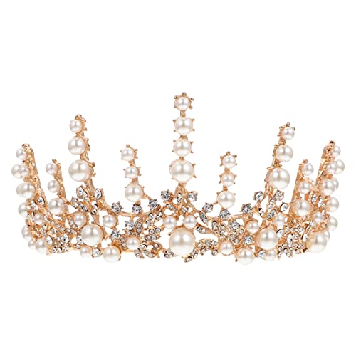 OATIPHO Braut Perlenkrone Haarschmuck Tiara mit Strass und Perlenbesatz für Hochzeit Fotografie Festliche Anlässe Damen und Brautjungfern Goldfarbenes Design Robust und Glänzend von OATIPHO
