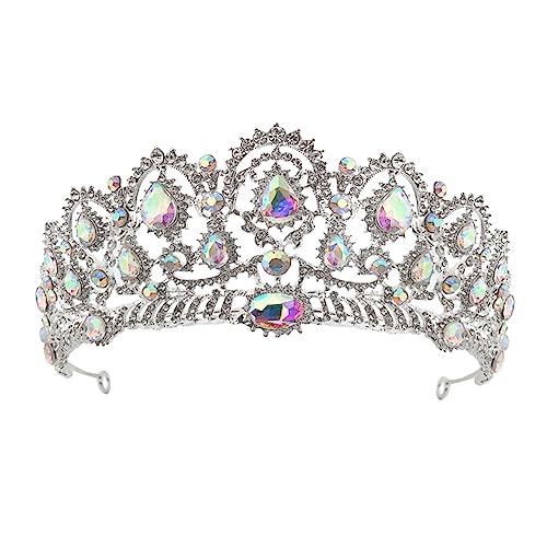 OATIPHO Braut Tiara Krone mit Farbigen Strasssteinen Modisches Stirnband für Hochzeit Verlobung und Party Langlebiger Haarschmuck für Damen Romantisches Accessoire Weiß von OATIPHO