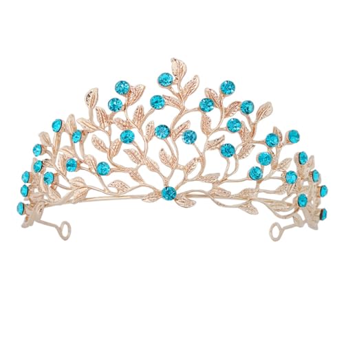 OATIPHO Brautkrone Braut-Tiara Stirnband Mit Juwelen Besetzt Barock-Königin-Krone Hochzeit Party Haarschmuck Eleganter Kopfschmuck Für Damen Himmelblau von OATIPHO