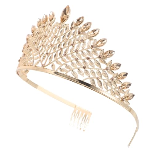 OATIPHO Bridal Tiara Crown Champagnerfarbenes Metall Headpiece mit Funkelnden Strasssteinen Große Kronenform Braut Haaraccessoire für Vielseitige Hochzeitsthemen von OATIPHO