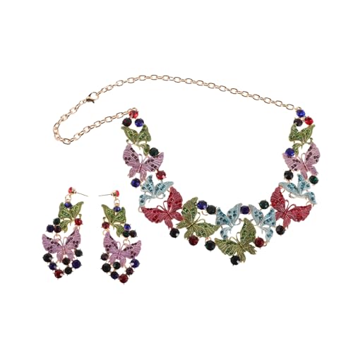 OATIPHO Buntes Schmetterling Schmuckset mit Statement Halskette und Ohrringen Präzise Gefasste Steine Elegantes Design für Hochzeit Gala Party und Brautjungfernaccessoires von OATIPHO