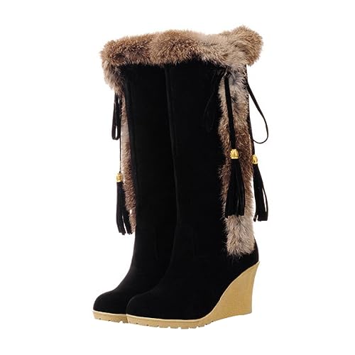 OATIPHO Damen Boots mit Rutschfester Sohle Warme Gefütterte Matte High Tube Stiefel mit Modischem Keilabsatz Komfortabel und Strapazierfähig für Winter und Alltag Schwarz von OATIPHO