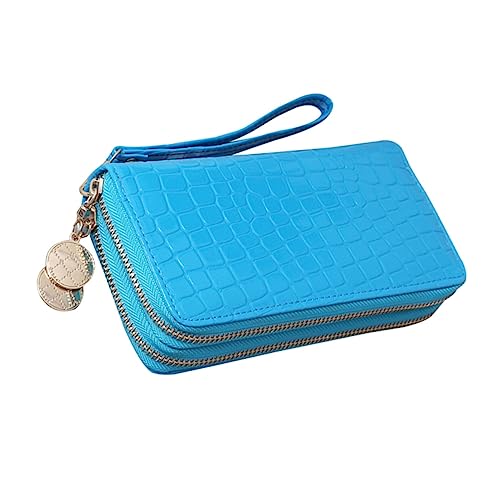 OATIPHO Damen Geldbörse Aus Pu-Leder Mit Langem Reißverschluss Große Kapazität Patentiertes Leder Blau Für Karten Geld Und Smartphone Stylisch Und Funktional von OATIPHO