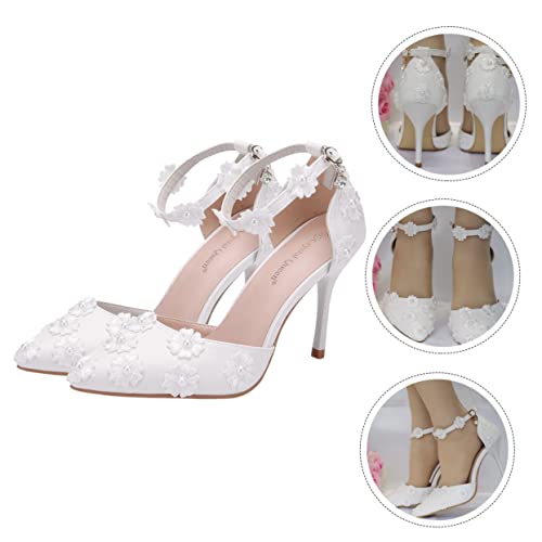 OATIPHO Damen High Heels Sandalen Weiß Spitz Design Stilvolle Hochzeitsschuhe für Party und Festliche Anlässe Komfortabel und Modisch von OATIPHO