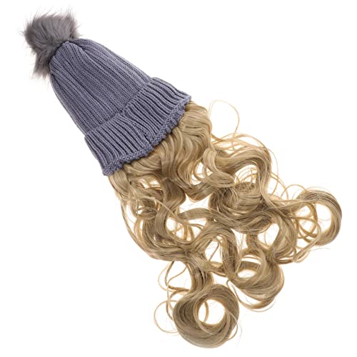 OATIPHO Damen Langhaar Mütze Realistische Haarverlängerung Strickmütze mit Locken Winter Kopfbedeckung für Reisen Outdoor für Natürliche Haarveränderung von OATIPHO